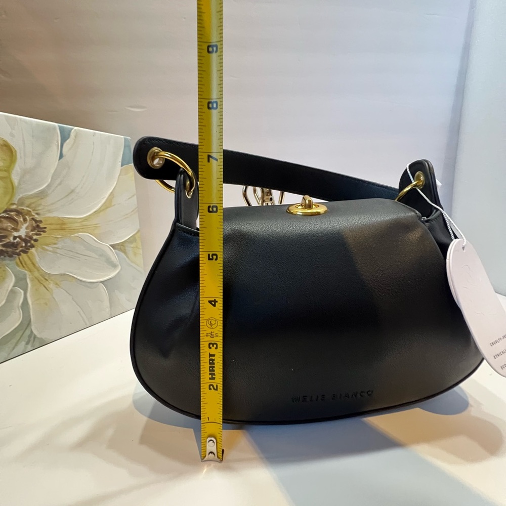 Melie Bianco Black Vegan Shoulder Bag and crossbody with Gold Accents - Picture 13 of 14